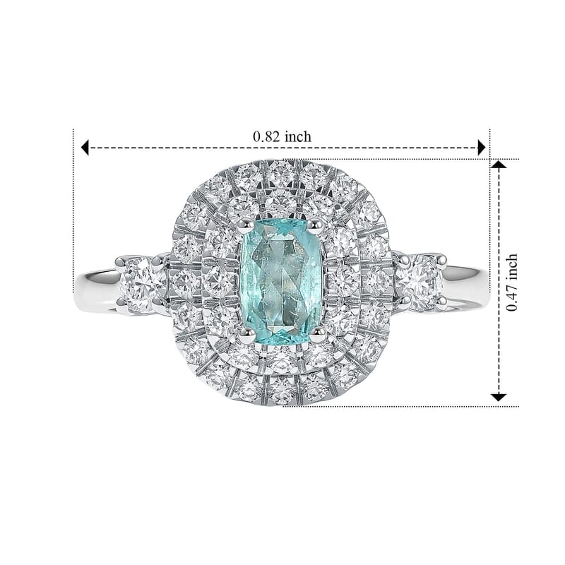 Certified and Appraised Luxoro AAA Paraiba Tourmaline and Diamond I2 1.00 ctw Ring in 10K White Gold (Size 6.0)