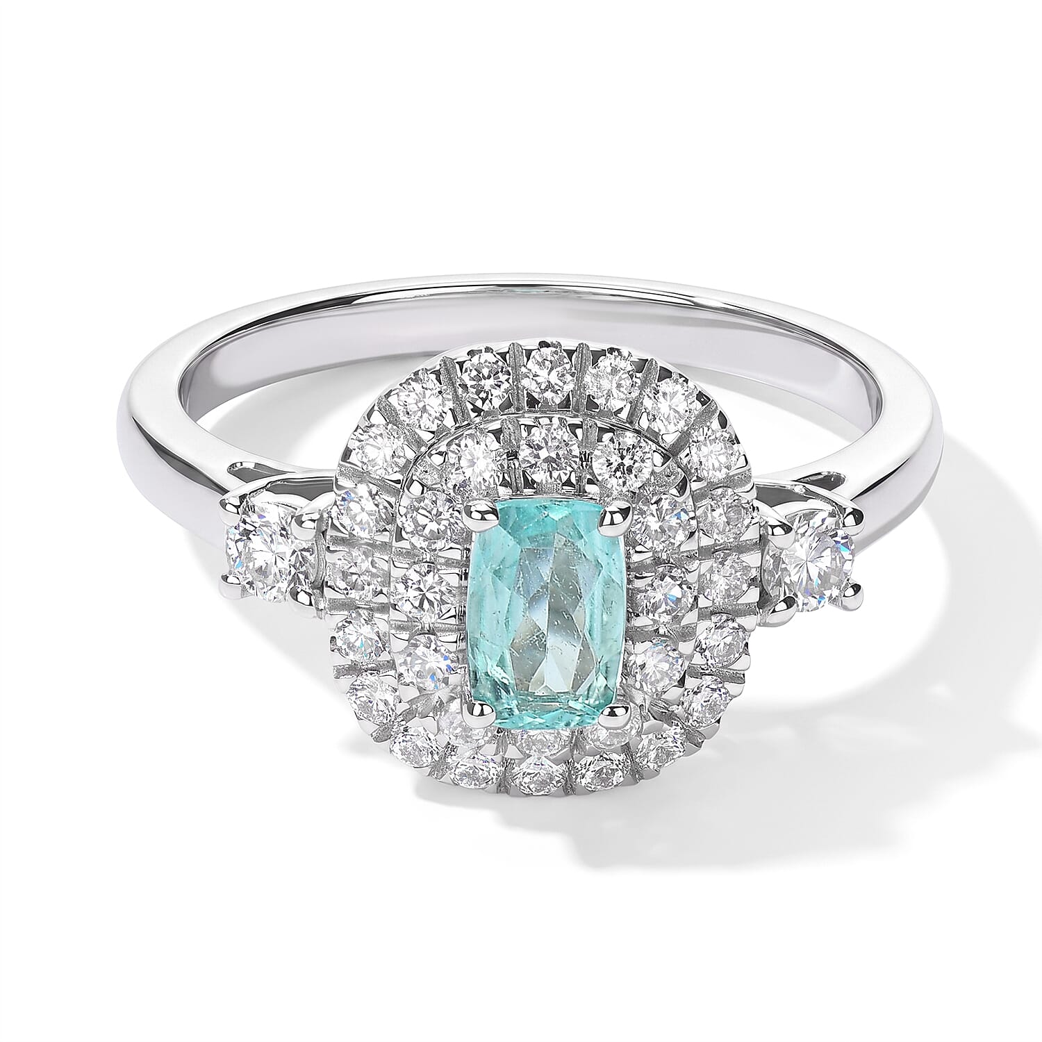 Certified and Appraised Luxoro 10K White Gold AAA Paraiba Tourmaline, Diamond (I2) (0.55 cts) Ring (Size 6.0) 1.00 ctw