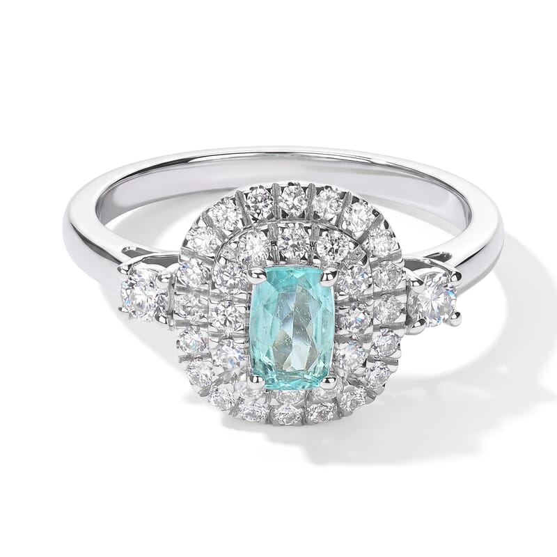 Certified and Appraised Luxoro AAA Paraiba Tourmaline and Diamond I2 1.00 ctw Ring in 10K White Gold (Size 7.0)