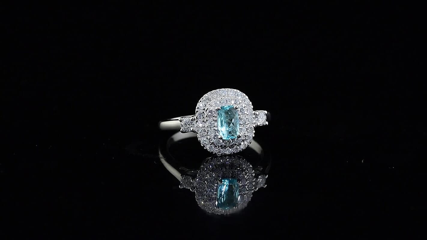 Certified and Appraised Luxoro 10K White Gold AAA Paraiba Tourmaline, Diamond (I2) (0.55 cts) Ring (Size 6.0) 1.00 ctw
