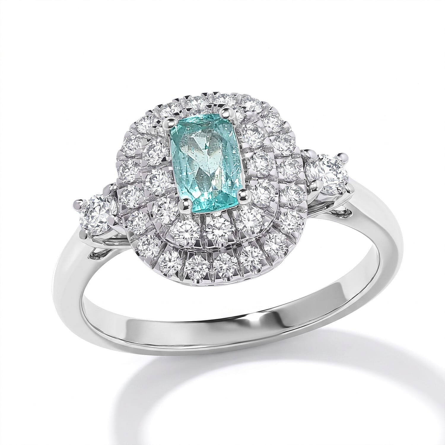 Certified and Appraised Luxoro AAA Paraiba Tourmaline and Diamond I2 1.00 ctw Ring in 10K White Gold (Size 7.0)