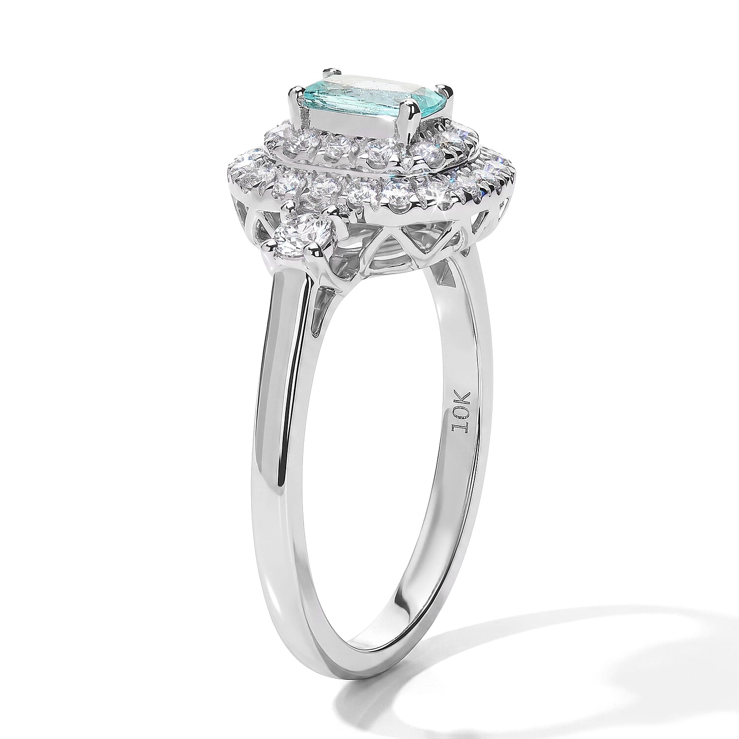 Certified and Appraised Luxoro AAA Paraiba Tourmaline and Diamond I2 1.00 ctw Ring in 10K White Gold (Size 7.0)