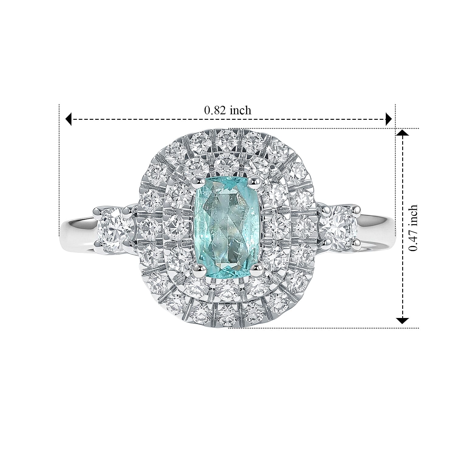Certified and Appraised Luxoro AAA Paraiba Tourmaline and Diamond I2 1.00 ctw Ring in 10K White Gold (Size 7.0)