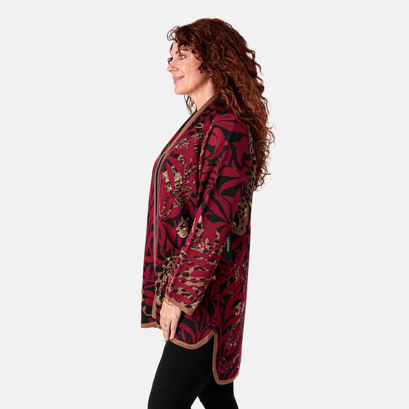 Vertigo Burgundy Combo Tiger Sweater Coat - L
