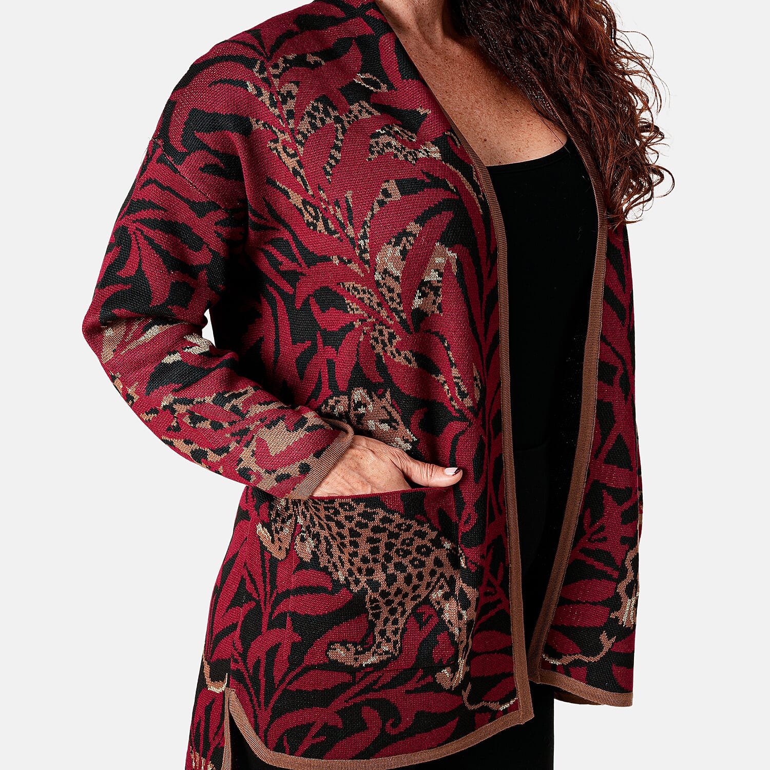 Vertigo Burgundy Combo Tiger Sweater Coat - L