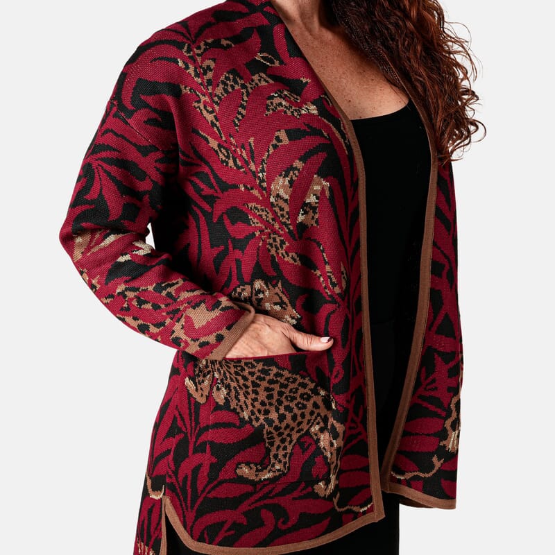 Vertigo Burgundy Combo Tiger Sweater Coat - L