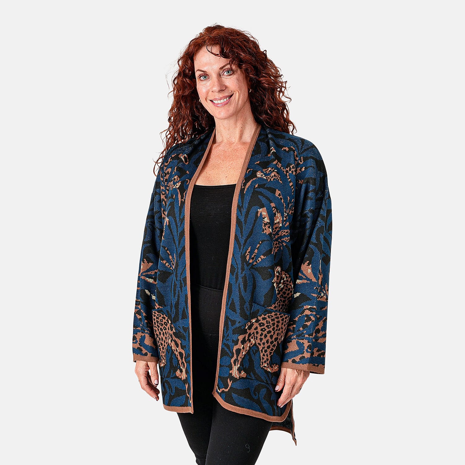 Vertigo Dark Blue Combo Tiger Sweater Coat - S