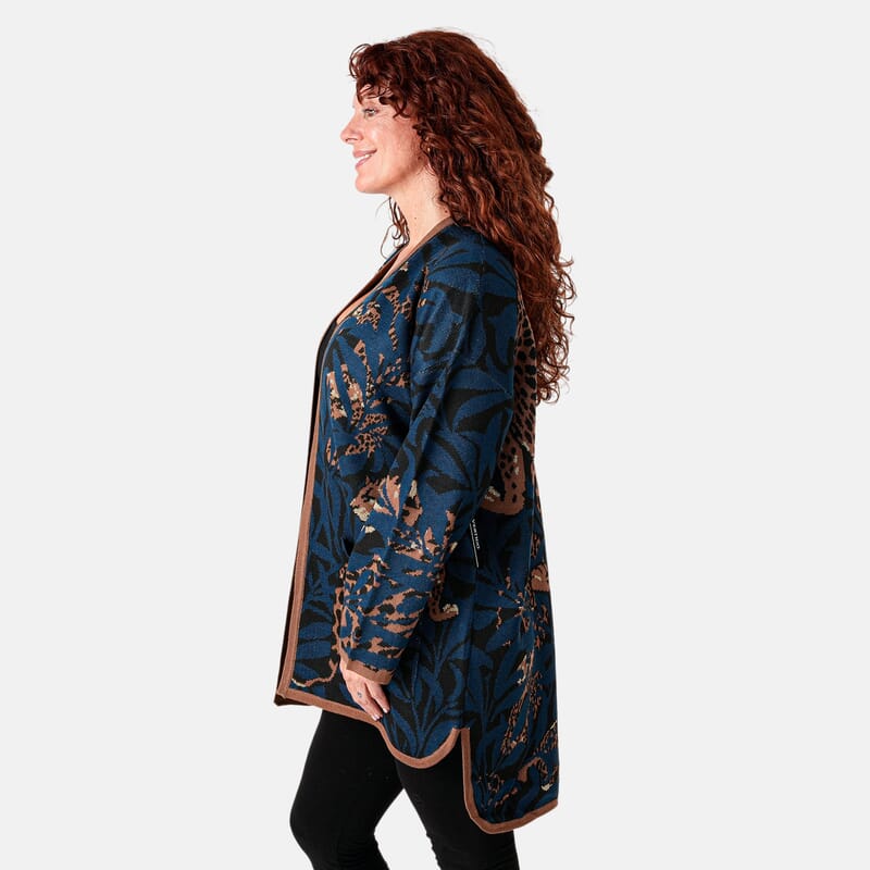 Vertigo Dark Blue Combo Tiger Sweater Coat - S