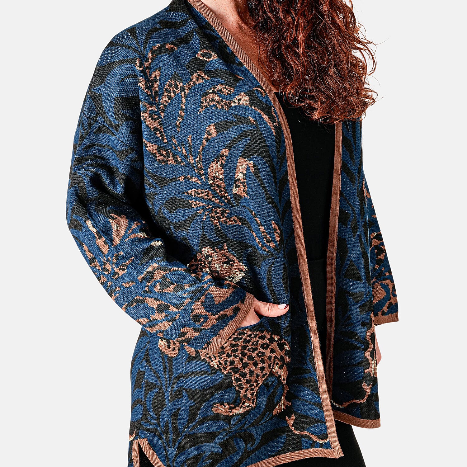 Vertigo Dark Blue Combo Tiger Sweater Coat - S