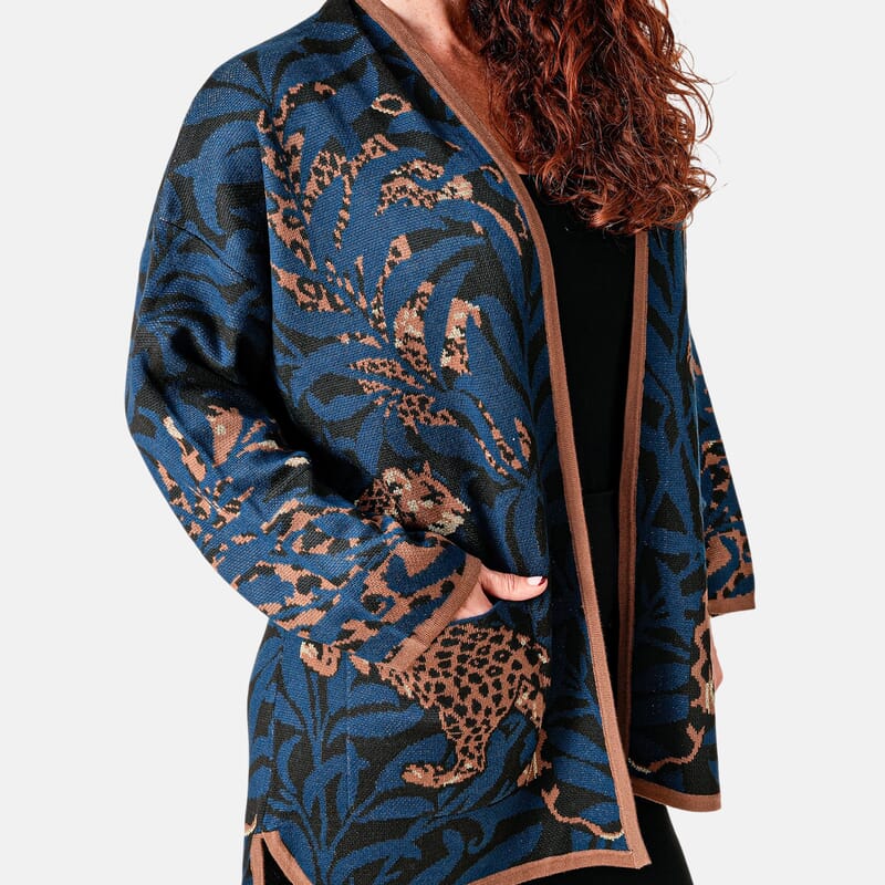 Vertigo Dark Blue Combo Tiger Sweater Coat - S