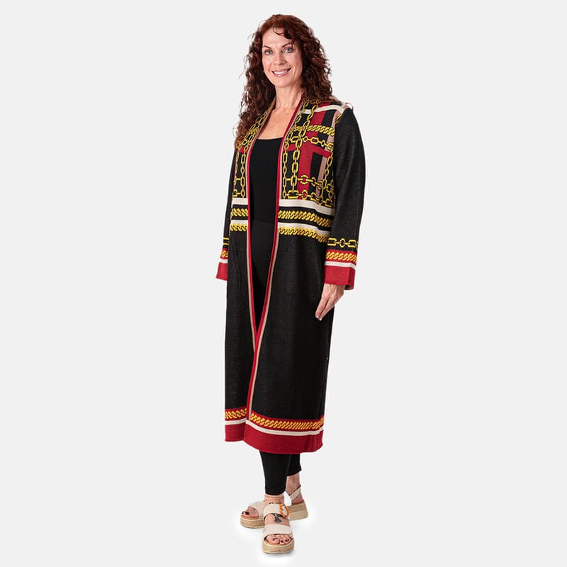 Vertigo Black/Red/Gold Geometric Sweater Coat - S