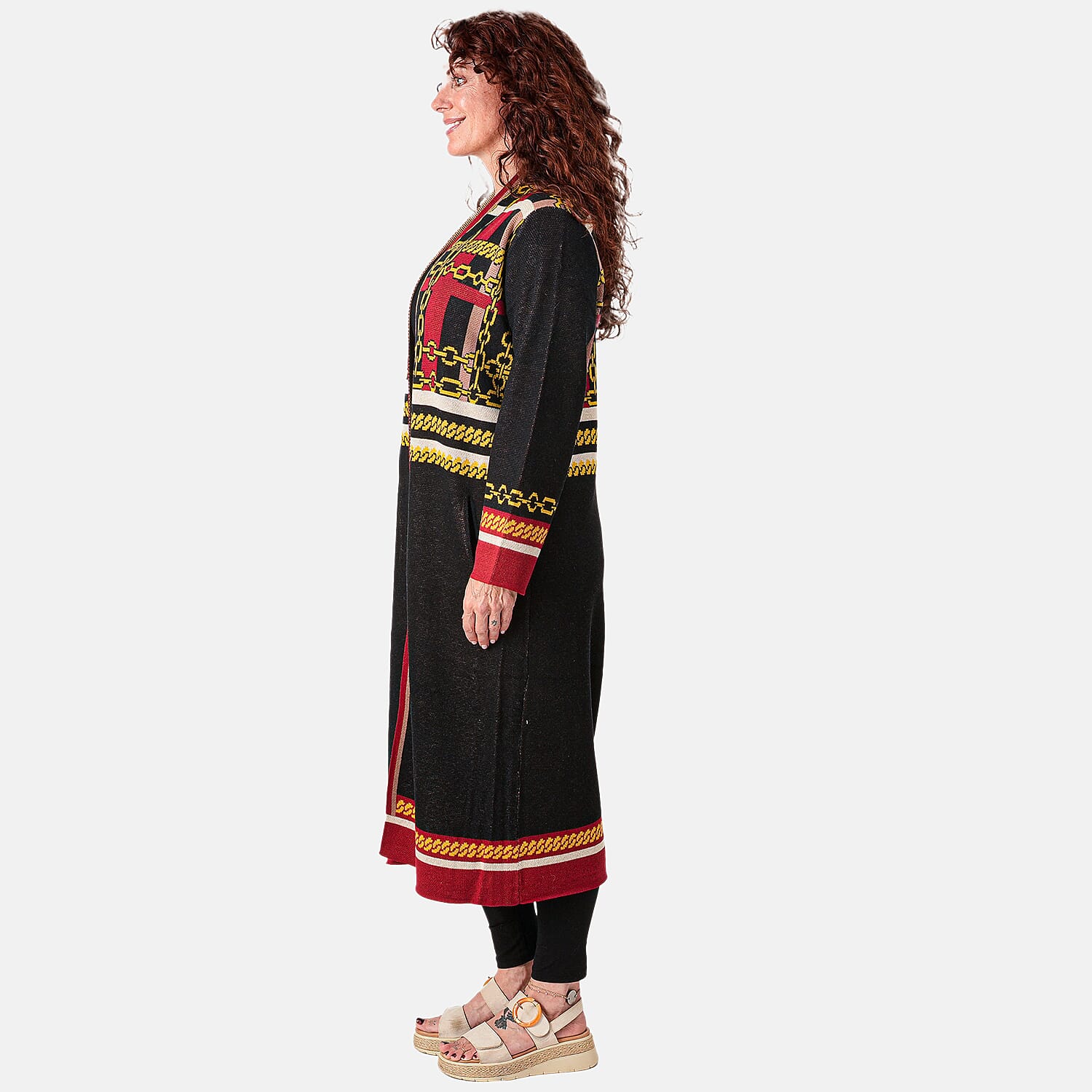 Vertigo Black/Red/Gold Geometric Sweater Coat - S
