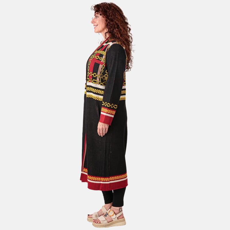 Vertigo Black/Red/Gold Geometric Sweater Coat - S