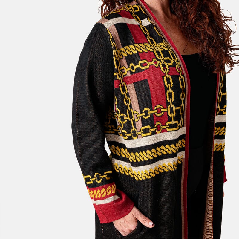 Vertigo Black/Red/Gold Geometric Sweater Coat - S