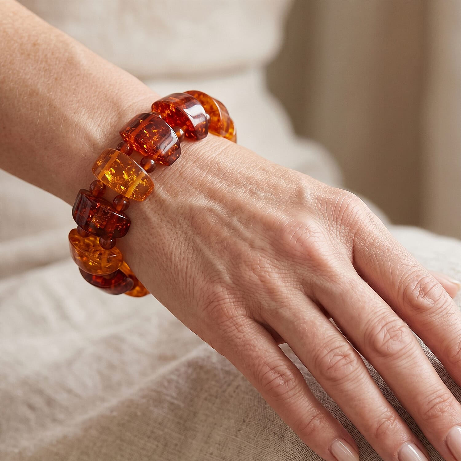 Mix Amber 205.00 ctw Tanker Stretch Bracelet