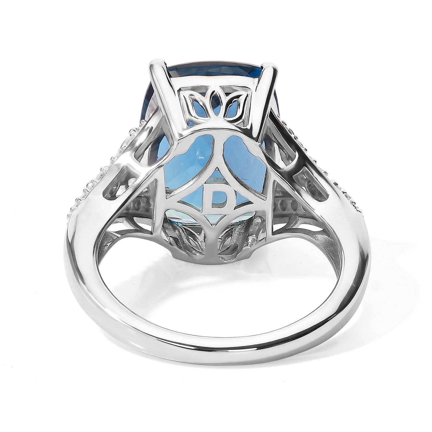 Certified & Appraised D'Joy Premium London Blue Topaz and Moissanite 8.20 ctw Ring in Rhodium Over Sterling Silver (Size 10.0)