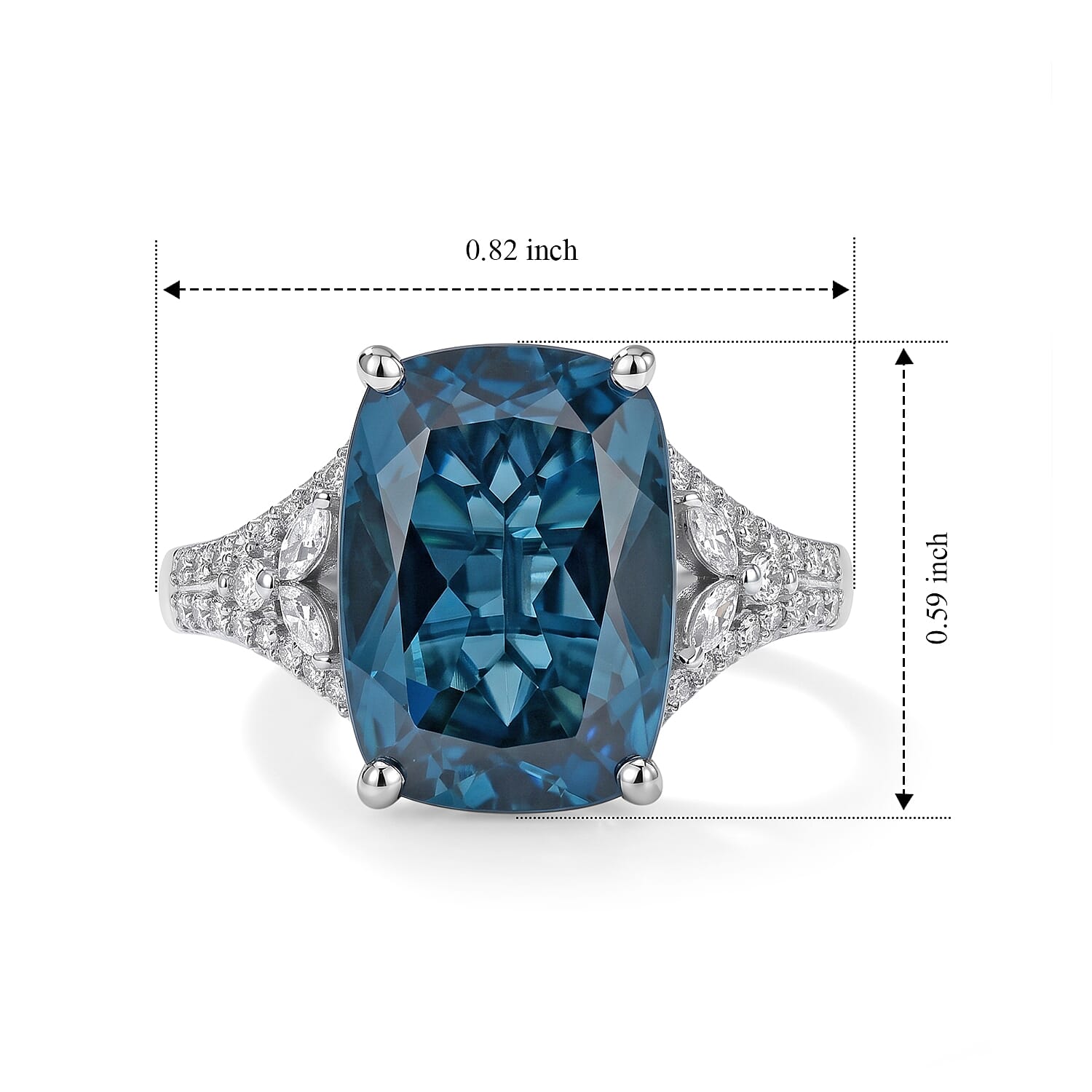 Certified & Appraised D'Joy Premium London Blue Topaz and Moissanite 8.20 ctw Ring in Rhodium Over Sterling Silver (Size 10.0)