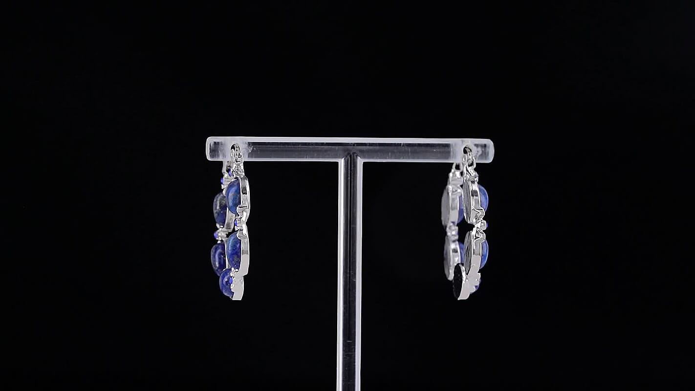 TLV Austrian Blue Crystal, Lapis Lazuli Earrings in Silvertone 15.00 ctw