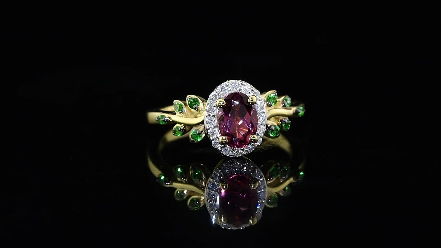 D''Joy Premium Tanzanian Wine Garnet, Multi Gemstone Ring in 18K Vermeil YG Over Sterling Silver (Size 10.0) 1.30 ctw
