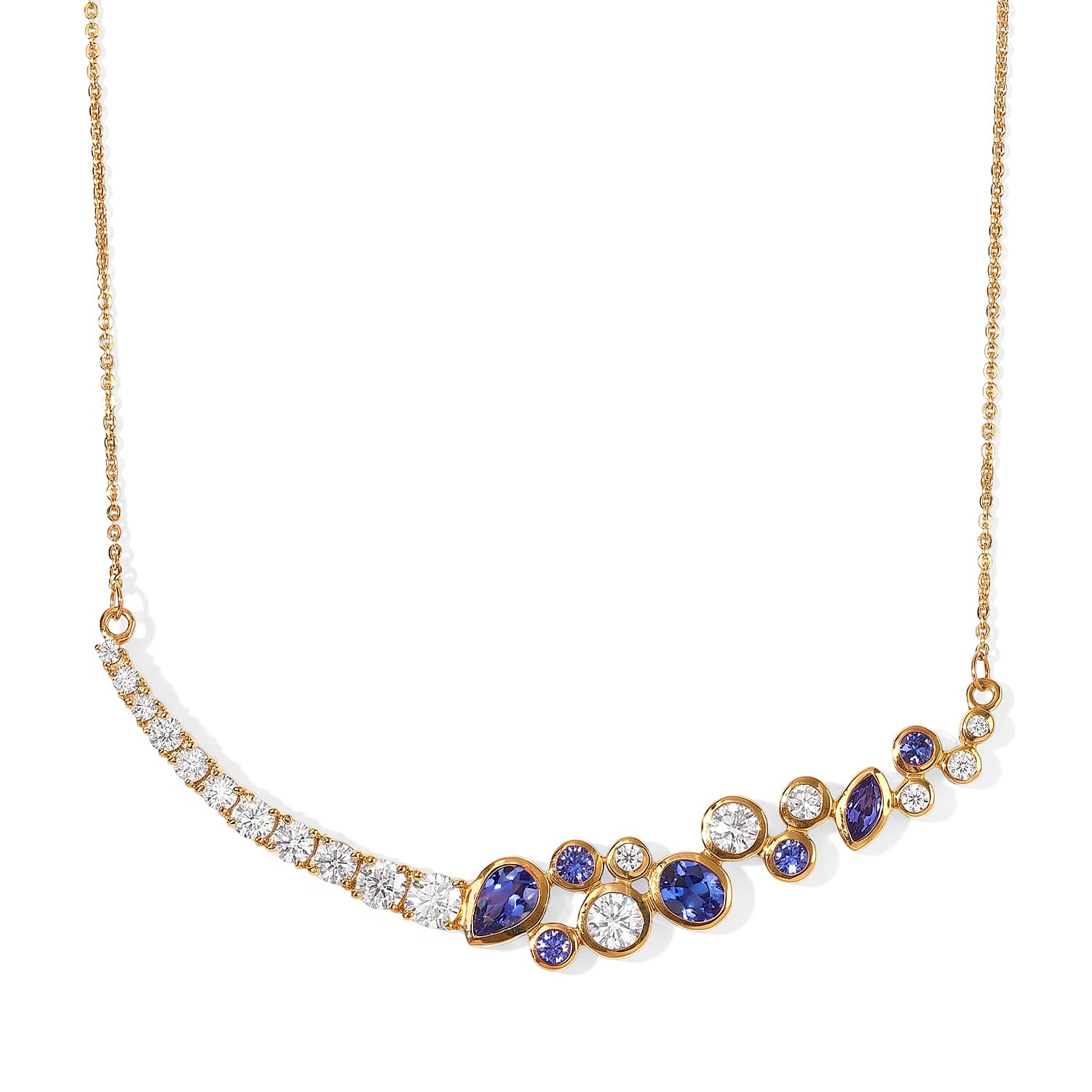 D''Joy Tanzanite and Moissanite 3.60 ctw Necklace (18 Inches) in 18K Vermeil Yellow Gold Over Sterling Silver