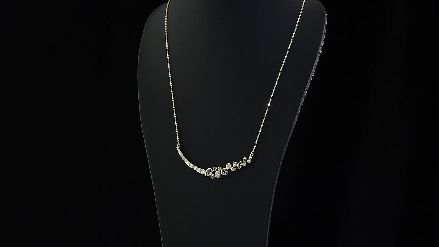 D''Joy Tanzanite and Moissanite 3.60 ctw Necklace (18 Inches) in 18K Vermeil Yellow Gold Over Sterling Silver