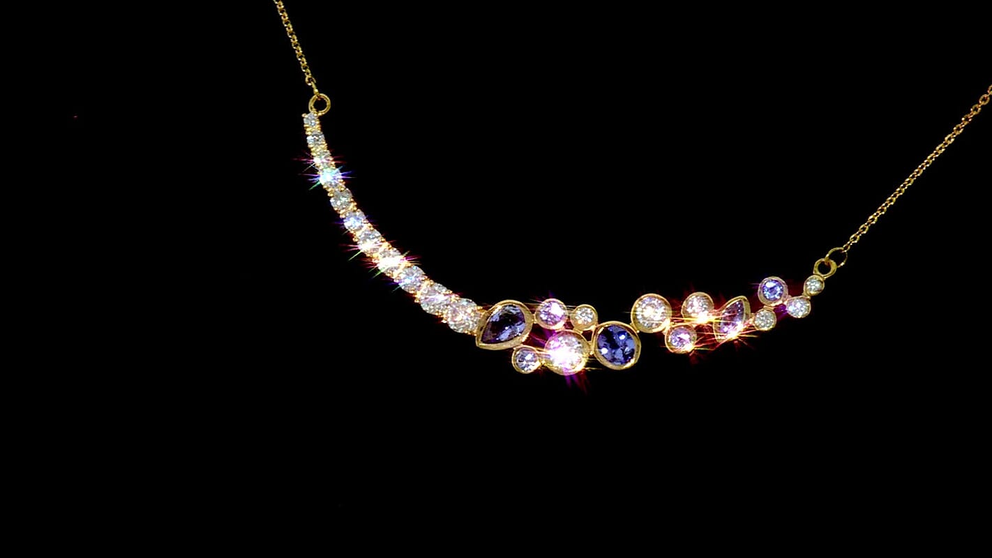 D''Joy Tanzanite and Moissanite 3.60 ctw Necklace (18 Inches) in 18K Vermeil Yellow Gold Over Sterling Silver