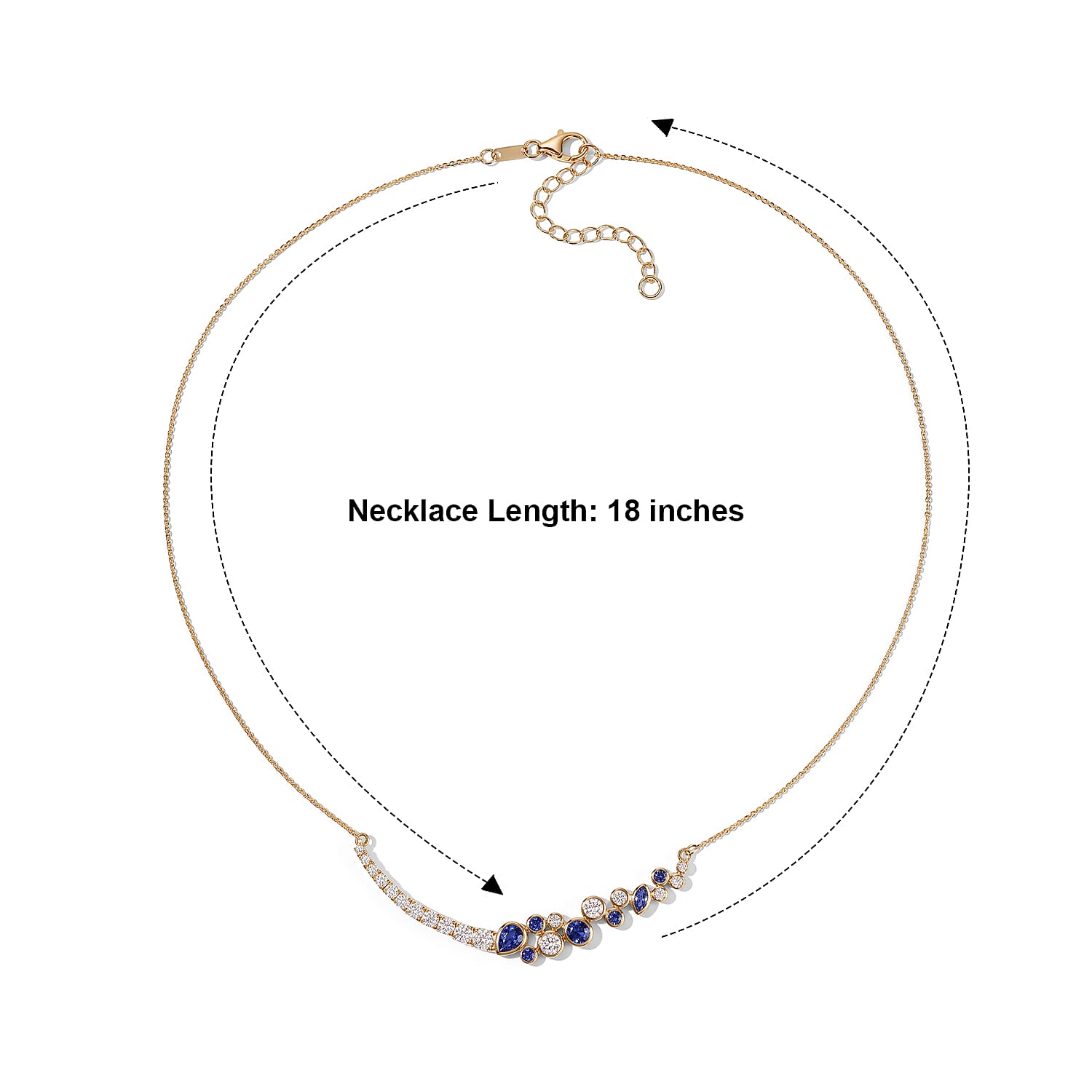 D'Joy Tanzanite and Moissanite 3.60 ctw Scatter Necklace (18 Inches) in 18K Vermeil Yellow Gold Over Sterling Silver