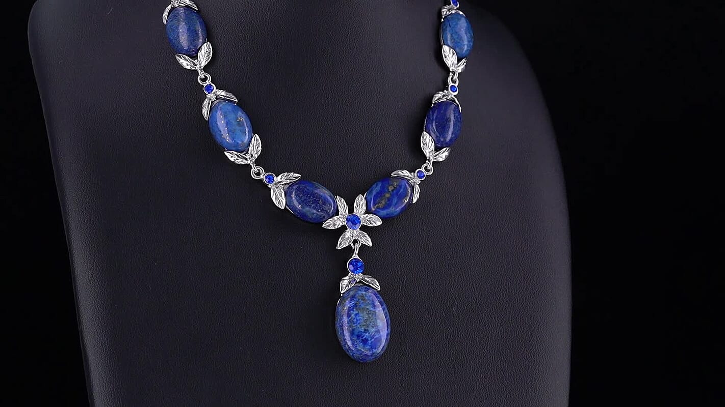 TLV Austrian Blue Crystal, Lapis Lazuli Necklace (20-22 Inches) in Silvertone 45.00 ctw