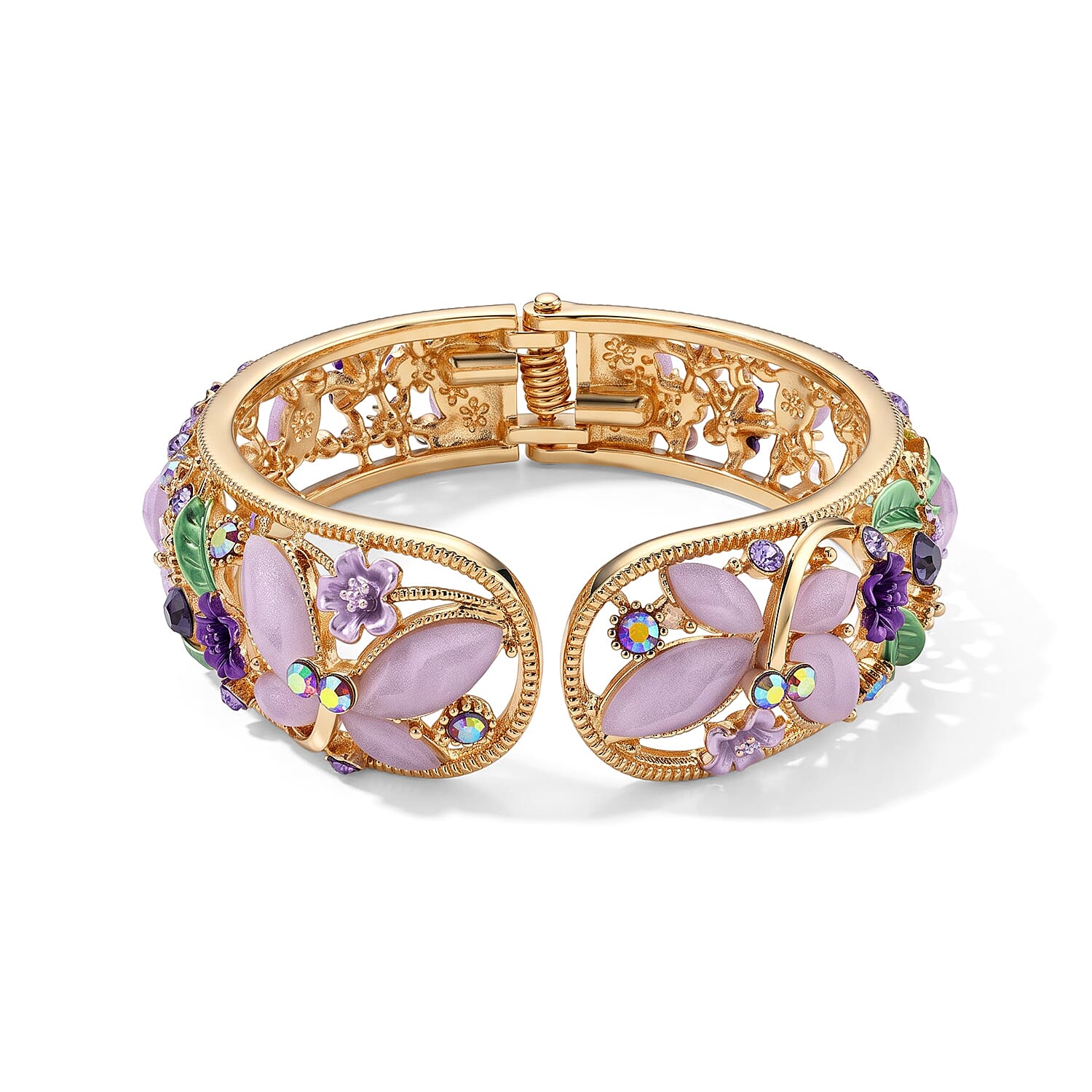 Purple Austrian Crystal, Purple Resin and Multi Color Enameled Stretch Bracelet (7.00 In)