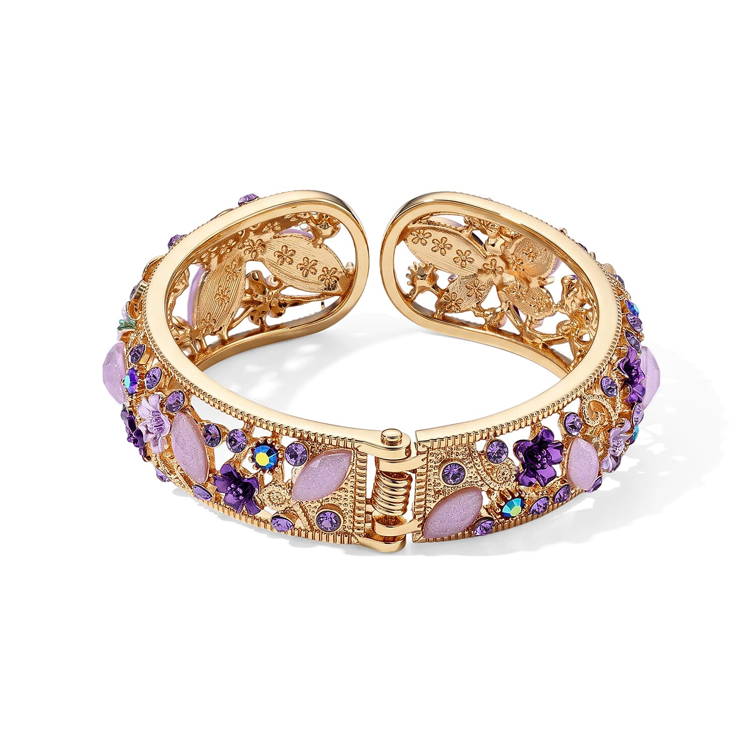 Purple Austrian Crystal, Purple Resin and Multi Color Enameled Stretch Bracelet (7.00 In)