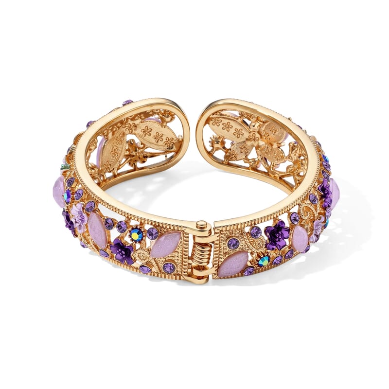 Purple Austrian Crystal, Purple Resin and Multi Color Enameled Stretch Bracelet (7.00 In)