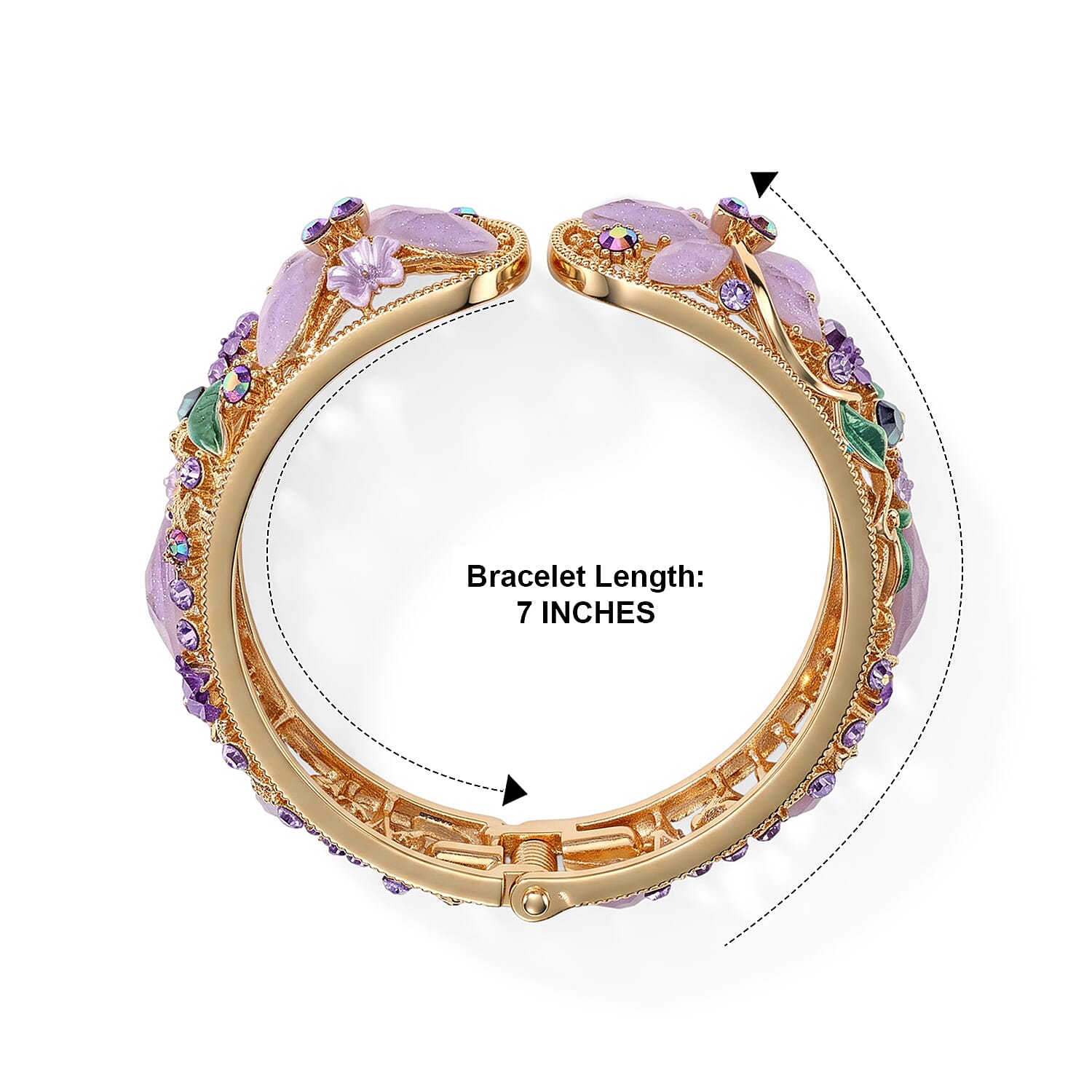 Purple Austrian Crystal, Purple Resin and Multi Color Enameled Stretch Bracelet (7.00 In)