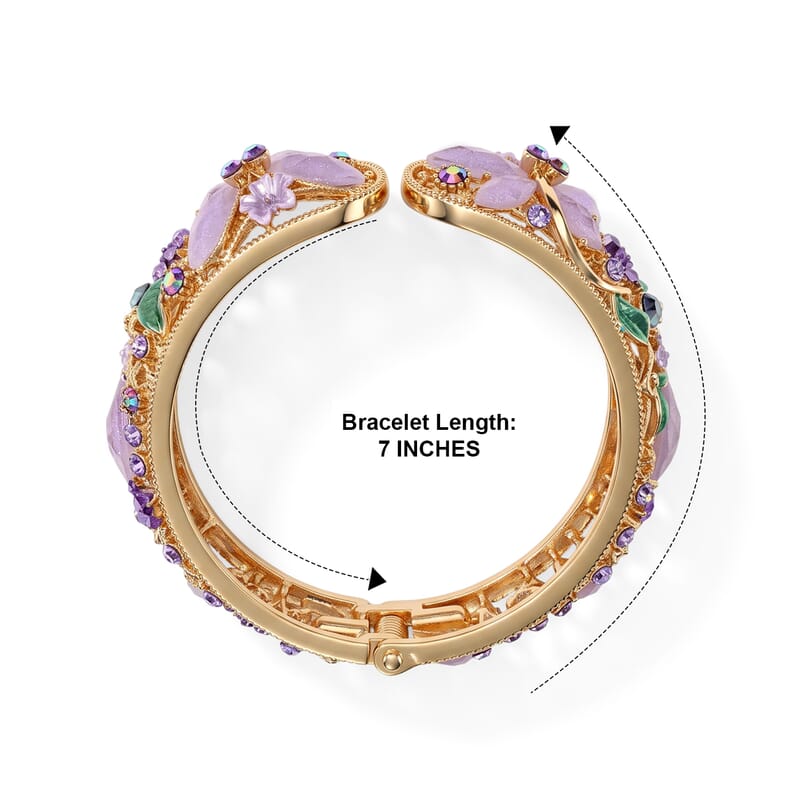 Purple Austrian Crystal, Purple Resin and Multi Color Enameled Stretch Bracelet (7.00 In)