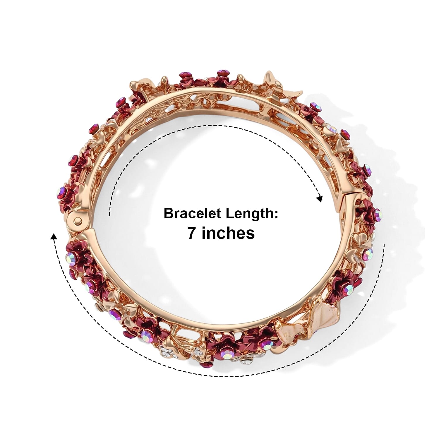 Fuchsia and White Austrian Crystal, Enameled Stretch Bracelet (7.0 In)