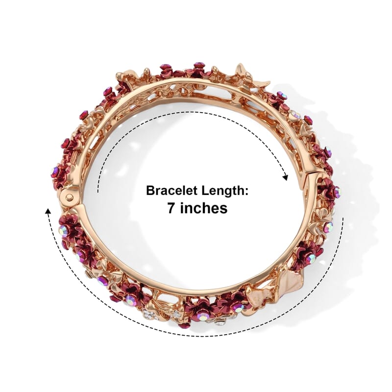 Fuchsia and White Austrian Crystal, Enameled Stretch Bracelet (7.0 In)