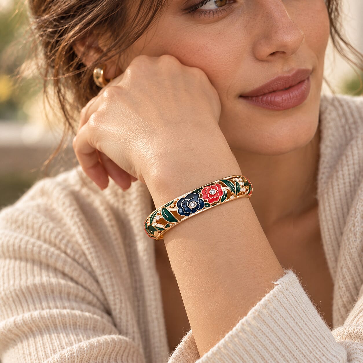 Austrian Crystal and Multi Color Enameled Stretch Bracelet (7.0 In)