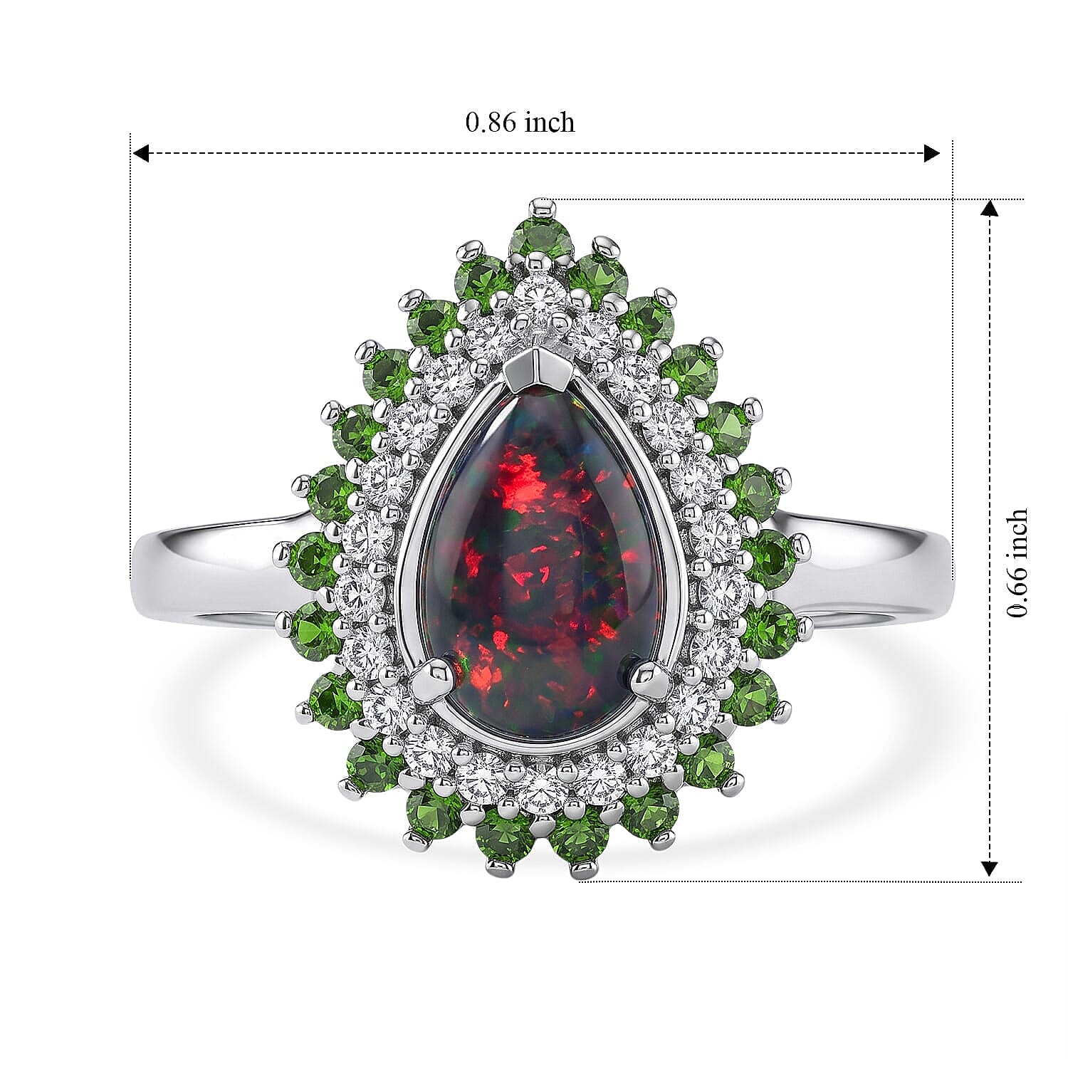 D'Joy Premium Australian Black Ridge Opal Triplet, Multi Gemstone Celestial Splendor Ring in Rhodium Over Sterling Silver (Size 5.0) 1.65 ctw