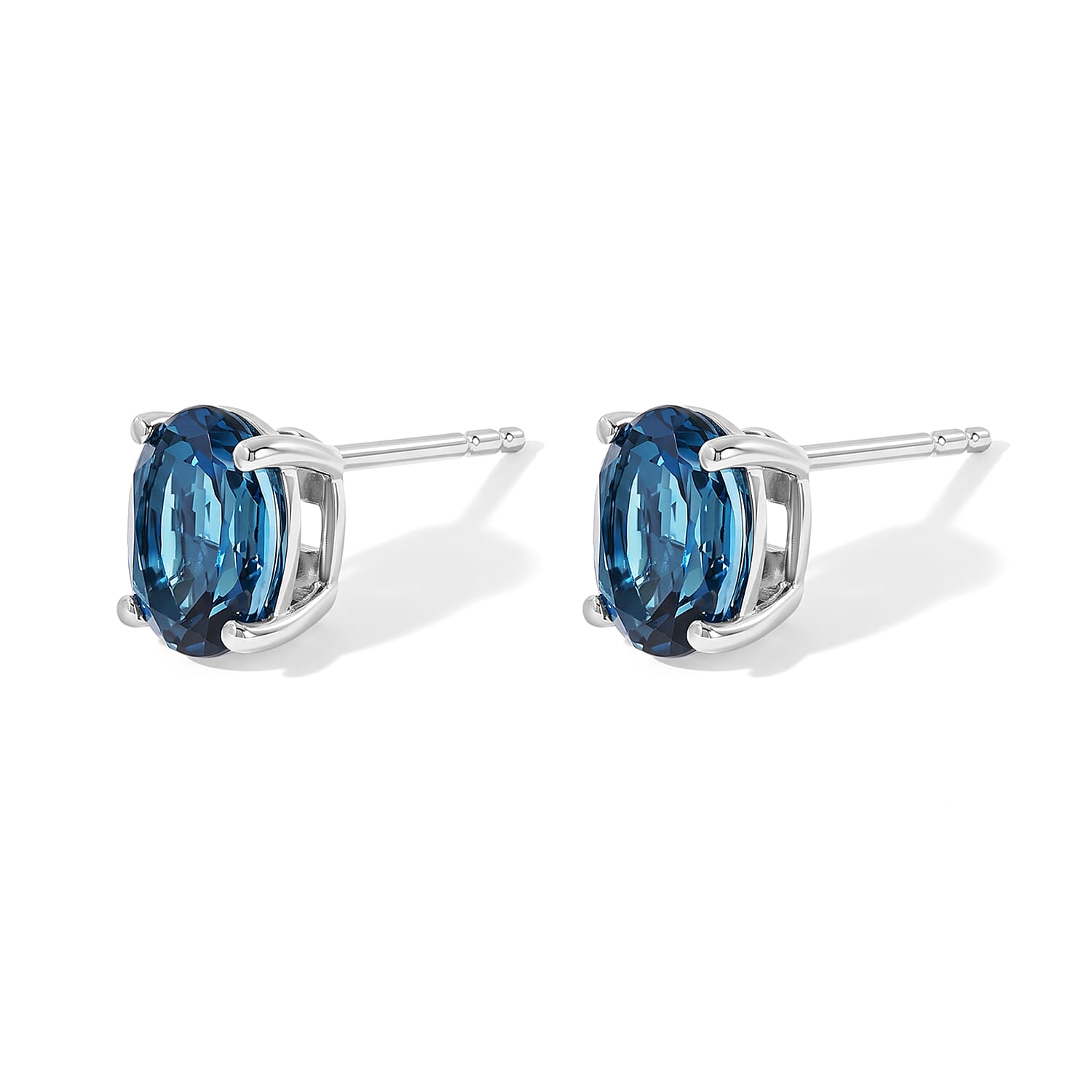 Certified & Appraised D'Joy Premium London Blue Topaz 2.85 ctw Stud Earrings in Rhodium Over Sterling Silver