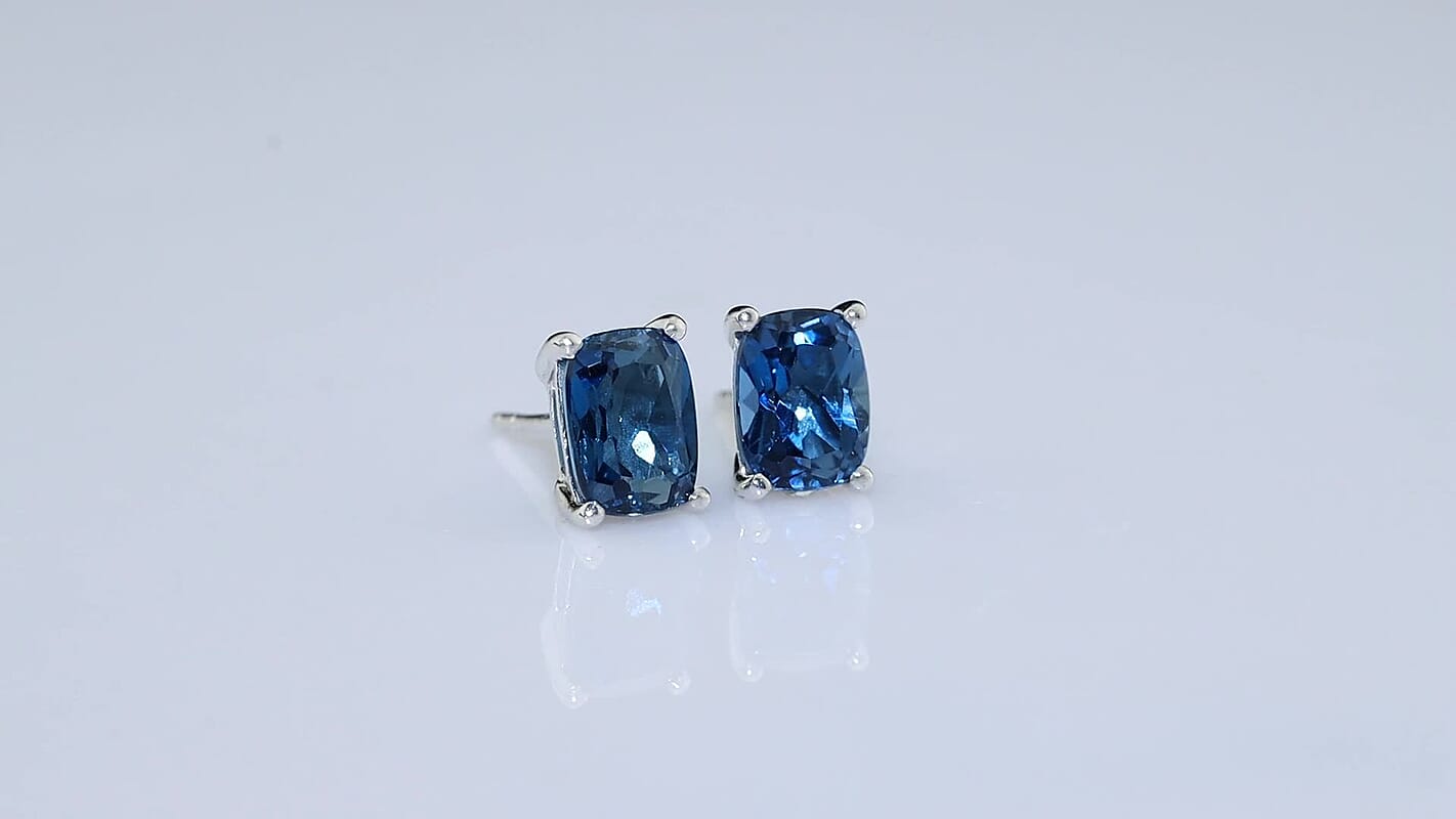Certified & Appraised D'Joy Premium London Blue Topaz 2.85 ctw Stud Earrings in Rhodium Over Sterling Silver