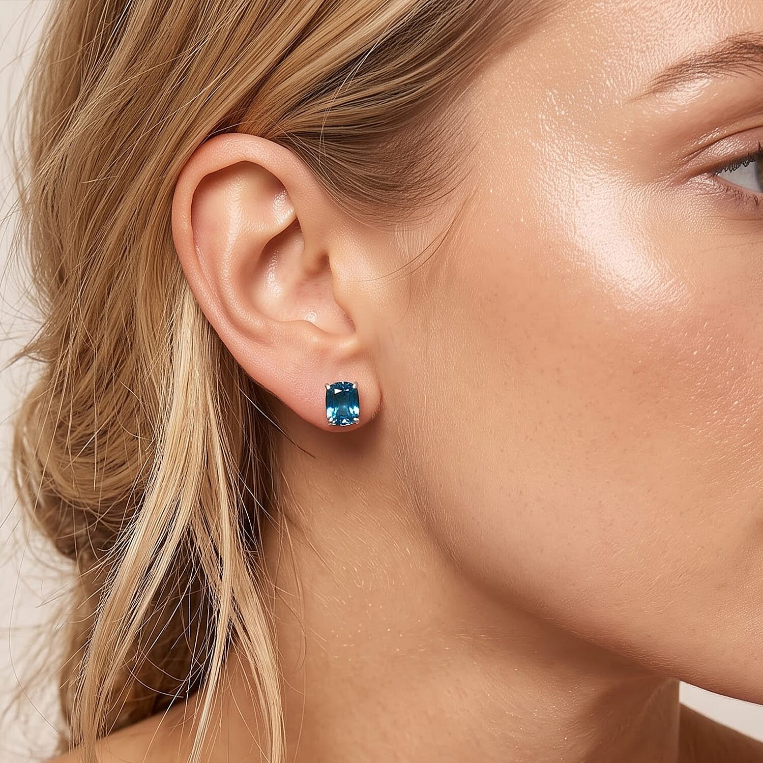 D'Joy Premium London Blue Topaz 3.85 ctw Midnight Horizon Stud Earrings in Rhodium Over Sterling Silver