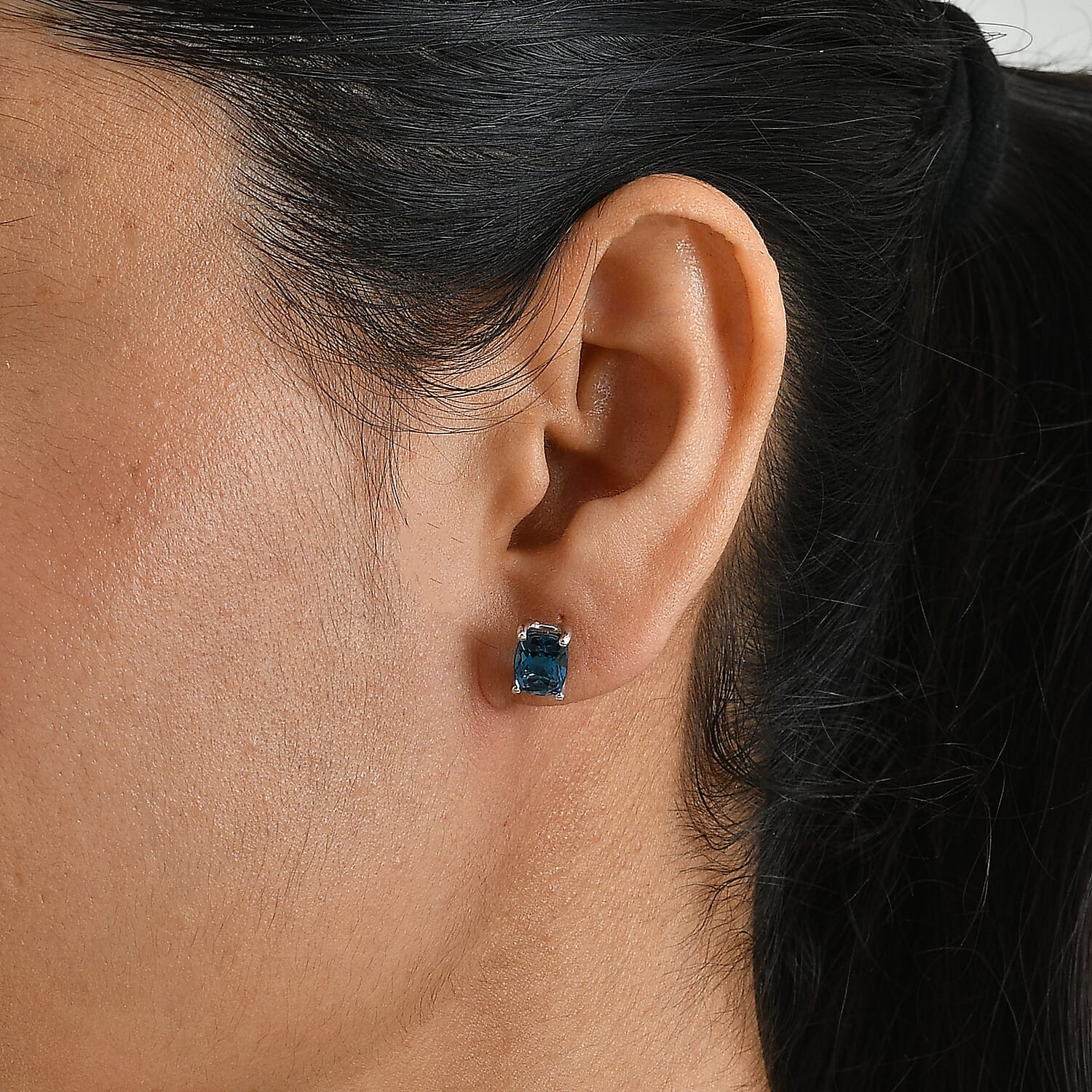 D'Joy Premium London Blue Topaz 3.85 ctw Midnight Horizon Stud Earrings in Rhodium Over Sterling Silver