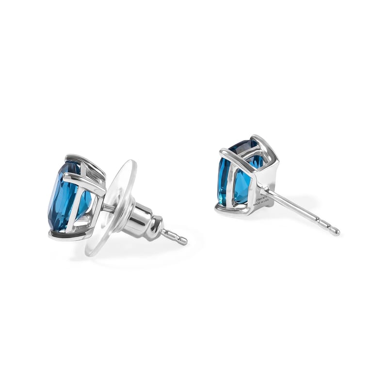 D'Joy Premium London Blue Topaz 3.85 ctw Midnight Horizon Stud Earrings in Rhodium Over Sterling Silver