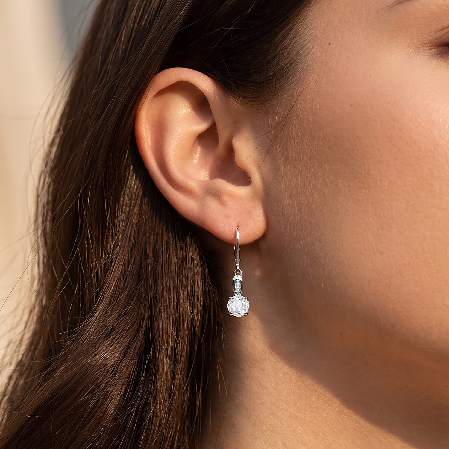 EverTrue Simulated Diamond Solitaire Lever Back Earrings in Stainless Steel