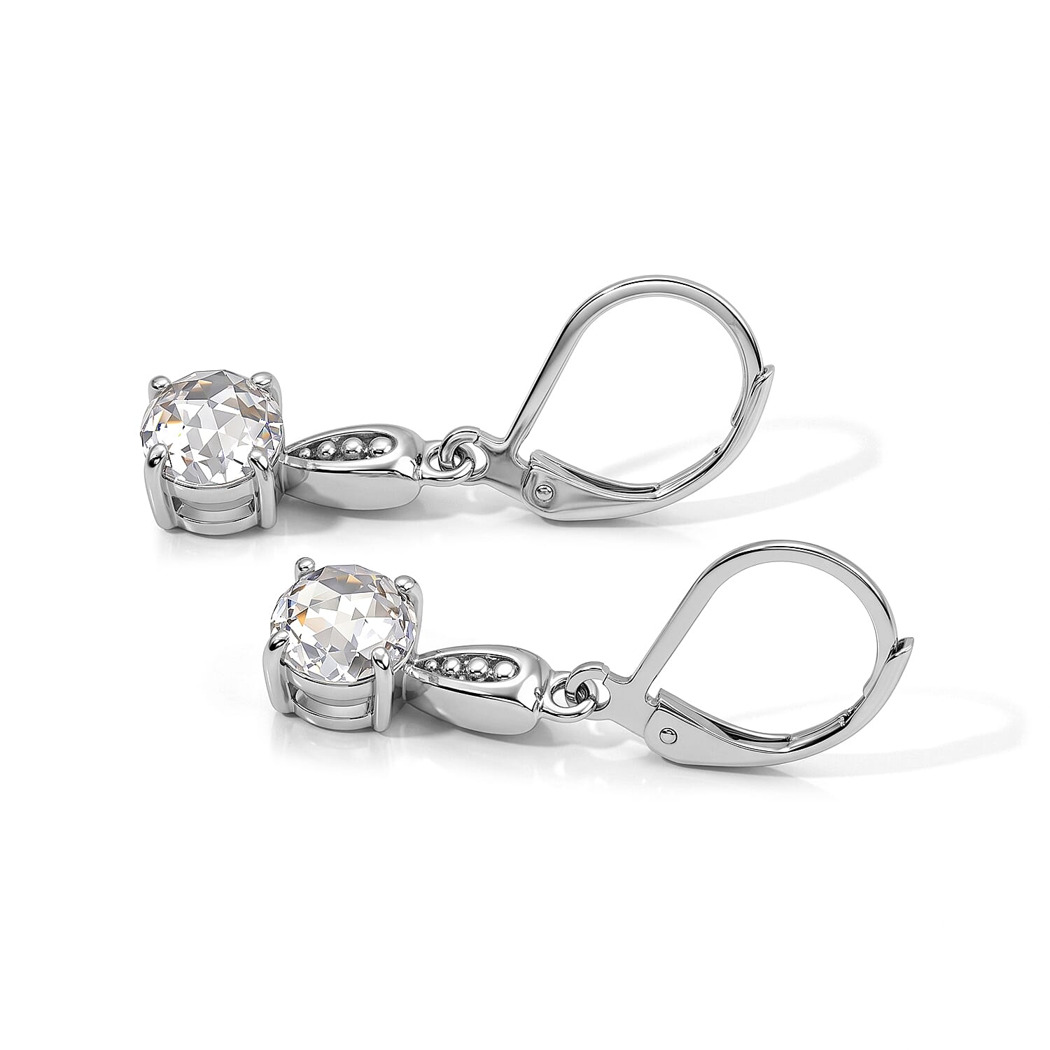 EverTrue Simulated Diamond Solitaire Lever Back Earrings in Stainless Steel
