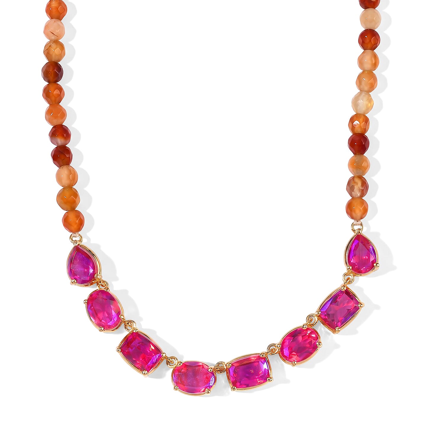 EverTrue Volcanic Triplet Quartz and Carnelian 57.10 ctw Necklace (18 Inches) in 18K YG Plated