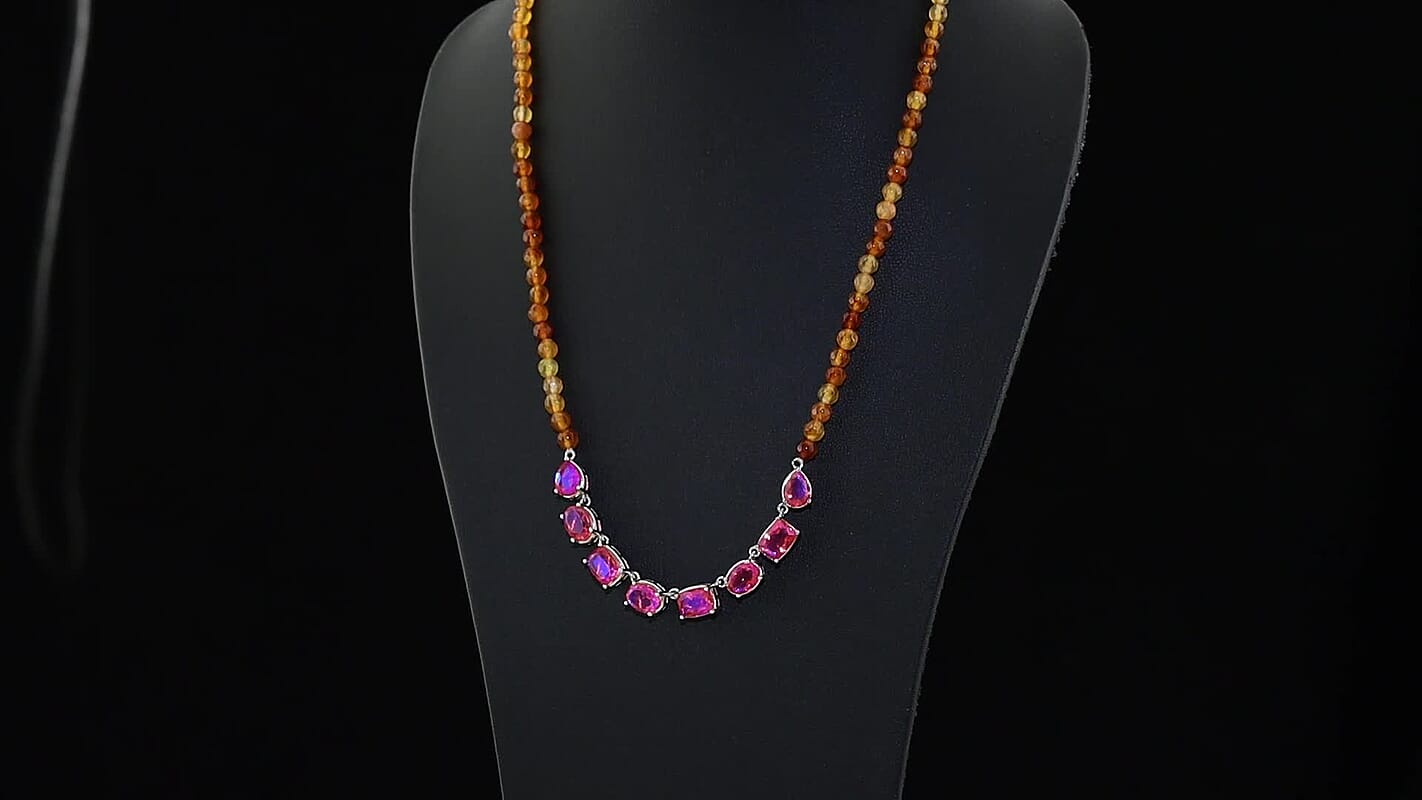 EverTrue Volcanic Triplet Quartz and Carnelian 57.10 ctw Necklace (18 Inches) in 18K YG Plated