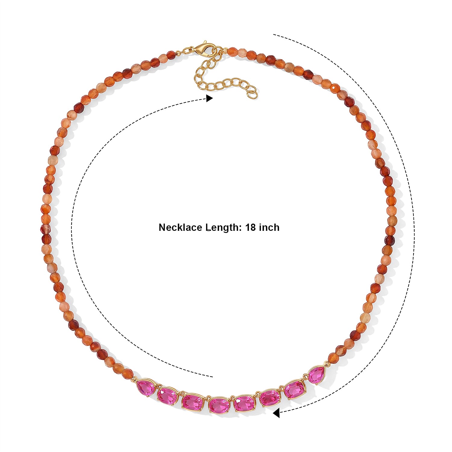 EverTrue Volcanic Triplet Quartz and Carnelian 57.10 ctw Necklace (18 Inches) in 18K YG Plated