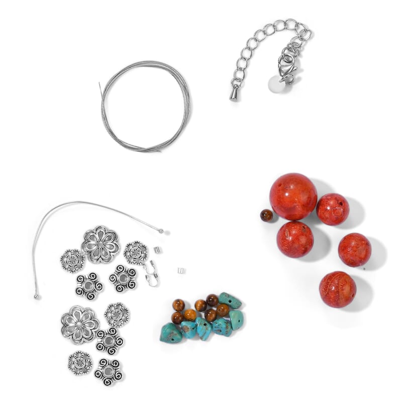 GCS Sponge Coral, Tigers Eye and Turquoise Necklace Kit  24.30 ctw