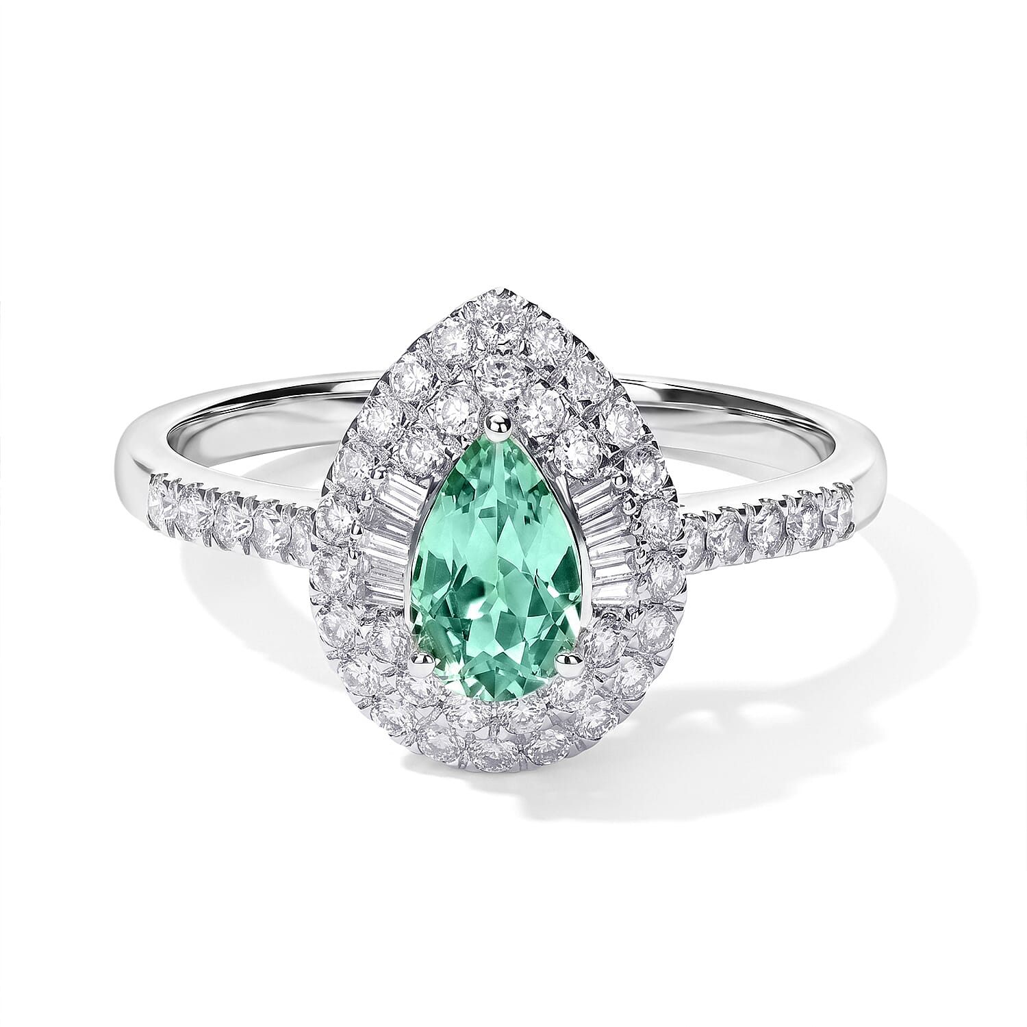Certified and Appraised Luxoro AAA Paraiba Tourmaline and Diamond I2 1.00 ctw Ring in 10K White Gold (Size 5.0)