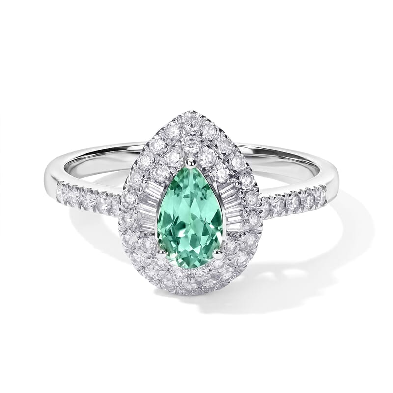 Certified and Appraised Luxoro AAA Paraiba Tourmaline and Diamond I2 1.00 ctw Ring in 10K White Gold (Size 5.0)